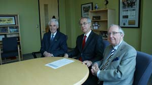 From left: Dr. Ronald Bordessa, president, UOIT; Dr. Stanislav Labik, dean, Faculty of Chemical Engineering, Institute of Chemical Technology, Prague, Czech Republic; and Dr. William Smith, dean, Faculty of Science, UOIT.