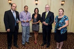 2011 Ontario Tech University award recipients (from left): Dr. Shahram ShahbazPanahi, Rami El-Emam, Paula di Cato, Ron McKelvey, Lana Pickering (absent: Dr. Dhavide Aruliah, Dr. Igor Pioro).