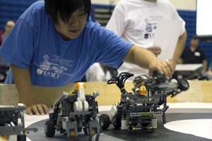 Chariots lined up for the next race at the 2011 UOIT Robotics Competition.