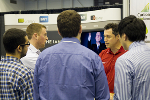 Students connecting with employers at 2012 Job Fair at the Campus Recreation and Wellness Centre gymnasium.