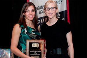 Jill Morillo (left), receives 2011-2012 Marion Hilliard Award at CIS Awards Banquet in Edmonton, Alberta. 