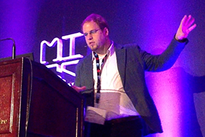 Dr. Lennart Nacke, assistant professor, FBIT, presenting at the Montreal International Game Summit.