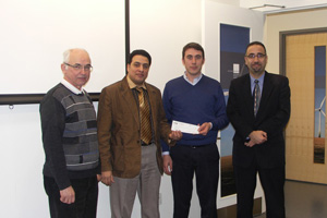 From left: Dr. George Staniewski, Senior Technical Expert, Ontario Power Generation; Dr. Atef Mohany, Assistant Professor, UOIT; Dr. Lou DiFlavio, Chair, Toronto Section, STLE; and Dr. Hossam Kishawy, Professor and Associate Dean, FEAS.