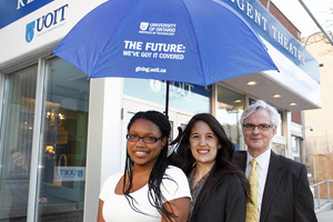 From left: UOIT students Ro-Shanna Harvey and Brittany Kondo; and Dr. Tim McTiernan, UOIT President and Vice-Chancellor.   