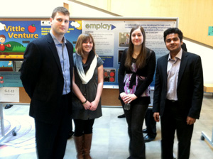 FBIT students who created emplay (from left): Steve Spade (fourth-year Commerce); fourth-year Game Development and Entrepreneurship students Sedona Parnham and Lindsay Mikula; and Aaraniyan Vive (fourth-year Commerce). 