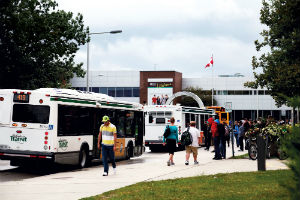 Durham Region Transit and Go Transit buses will drop off and pick up passengers at the Campus Tennis Centre during the closure of Commencement Drive.