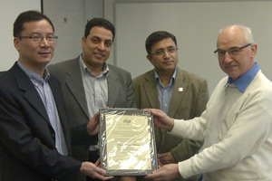 From left: Dr. Dan Zhang, Professor and Chair, Department of Automotive, Manufacturing and Mechanical Engineering, UOIT; Dr. Atef Mohany, Assistant Professor, UOIT; Dr. Khalid Malik, Senior Technical Officer, OPG and STLE member; and Dr. George Staniewski, Senior Technical Expert, OPG and STLE member. 