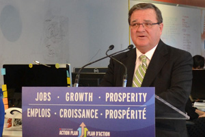 The Honourable Jim Flaherty, Federal Finance Minister, in Toronto, Ontario, announcing funding for business accelerators and incubators.