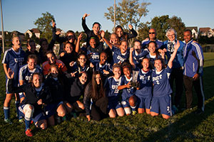 UOIT Ridgebacks women's soccer team celebrates first-ever Campus Cup victory over Durham College (September 5, 2013).