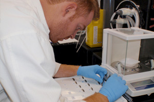 Jordan Anderson, Applied Bioscience PhD student working in UOIT's Aquatic Toxicology Laboratory.