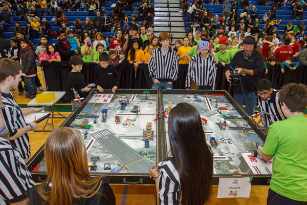 FLL competitors put robots to the test in the Flood scenario.