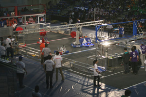 Students competing at 2014 FIRST Robotics Canada competition in the Campus Recreation and Wellness Centre