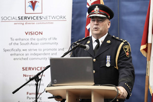 Durham Regional Police Chief Mike Ewles was one of several speakers at the Impact of Family Violence Conference: A South Asian Perspective 2014, jointly hosted by UOIT and Durham College.