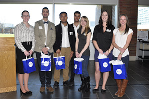 From left: FHS Student Research Poster Day winners included Alyssa Goodes, Bilal Khan, Shadi Huladar, Esama Salman (back), Amy Talbot, Heather Murphy and Ellen Smith. 