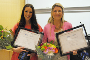From left: Nursing students Amy McGrath and Stephanie Lalonde, recipients of the Caring Award at this year's Graduation Tea and Pinning Ceremony.