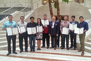 UOIT Nuclear Engineering graduate students with awards received at the 2014 International Conference on Nuclear Engineering (ICONE-22) held July 7 to 11 in Prague, Czech Republic.
