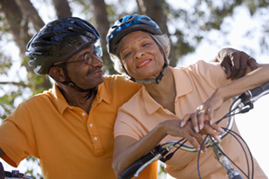 Senior couple on bicycles