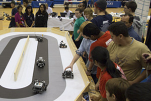 Area high school students putting their robot creations to the test at the UOIT Robotics Competition.