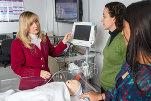 Dr. Carolyn McGregor, Canada Research Chair in Health Informatics confers with research colleagues in the Health Informatics Research Laboratory, Simcoe Building at UOIT's north Oshawa location.