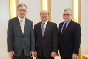 From left: Dr. Greg Crawford, Dean, Faculty of Science; Terry Souch, owner, Marigold Ford Lincoln; Clive Waugh, Executive Director, Office of Advancement.