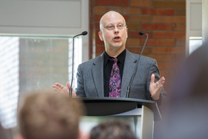 Robert J. Sawyer, Science Fiction Writer and Futurist, presented a talk at UOIT's Graduate Student Research C Conference entitled Facing the Future.