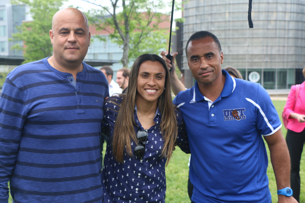 Marta meets with UOIT Ridgebacks women's soccer team coaching staff