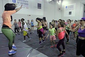 Zumbaists dance up a storm in the ACE wind tunnel, May 30, 2015.