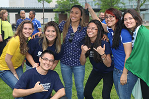 Brazil's soccer icon Marta (centre) meets with UOIT students at Polonsky Commons (June 5, 2015). All images courtesy of UOIT Athletics.