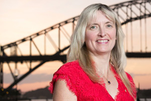 2015 Advance Global Australian Award winner Carolyn McGregor, AM, Ph.D., SMIEEE, Canada Research Chair in Health Informatics, Professor, Ontario Tech University Faculty of Business and Information Technology, at the Sydney Harbour Bridge in Sydney, Australia (September 14, 2015).