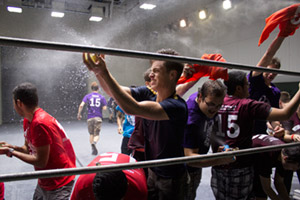 First-year students compete in Orientation Week water battle inside ACE Climatic Wind Tunnel.
