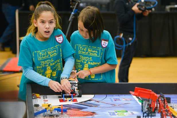 Team Sort of Awesome of the First Nations Junior and Senior School of Toronto puts its LEGO robots to the test at the 2016 FLL Ontario East Provincial Championships.