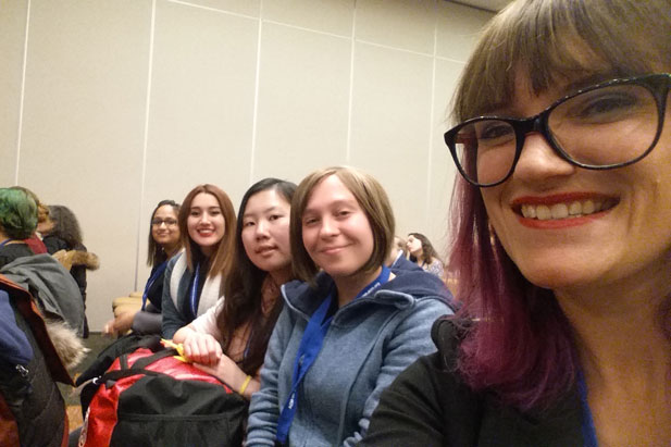 Master of Science (Computer Science) candidate Adele Hedrick (far right) with some of the other UOIT students who attended the 2016 Canadian Celebration of Women in Computing Conference.