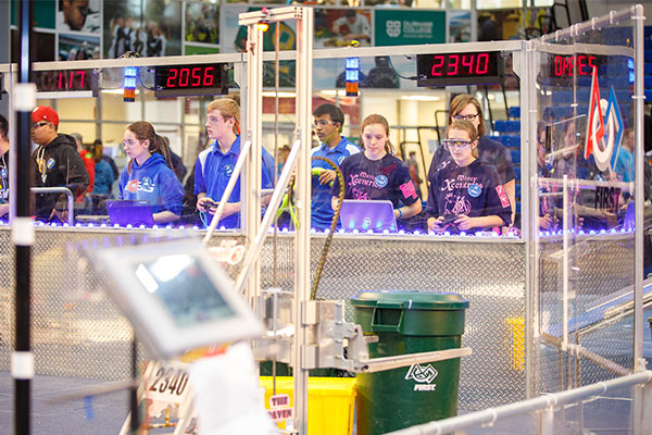 Action from the FIRST Robotics Canada competition in March 2015.