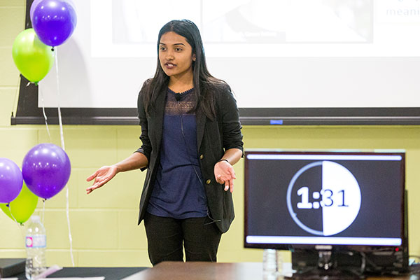 Megalai Thavakugathasalingam (Master of Health Sciences candidate), 2016 champion of UOIT's Three Minute Thesis competition.