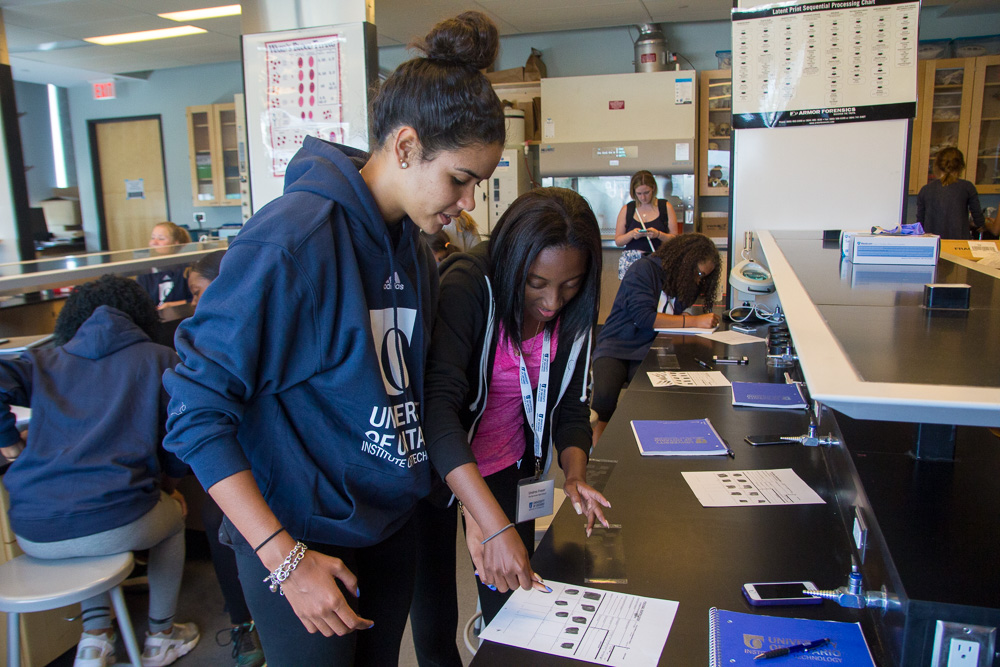 BHS students analyze fingerprints during their visit to UOIT.