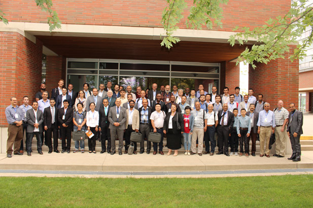 Delegates of the IEEE International Conference on Smart Energy Grid Engineering (August 21-24, 2016) gather near Polonsky Commons.