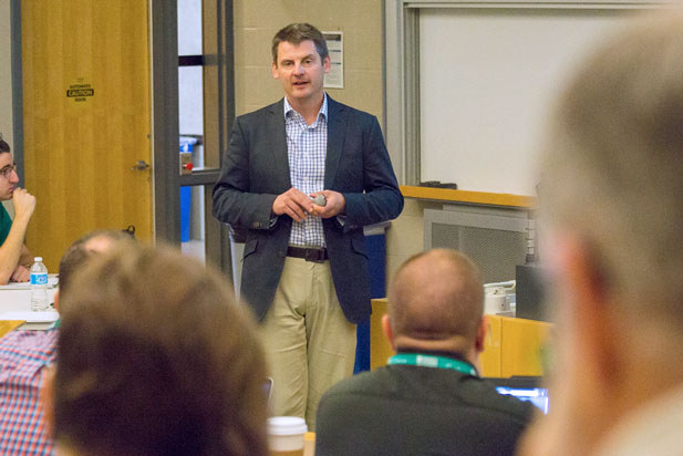 Keynote speaker Simon Bates, Professor, University of British Columbia speaks at the UOIT Faculty of Science's Symposium for Effective Teaching and Learning in the Sciences (September 1, 2016).