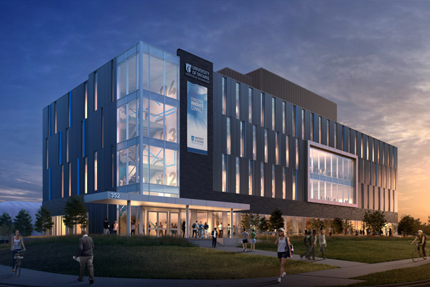 Artistic rendering of the Software and Informatics Research Centre, scheduled to open in Fall 2017 at the university's north Oshawa location on the northeast corner of Conlin Road and Founders Drive.