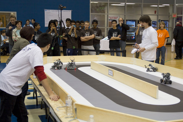 Action from a previous high school Engineering Robotics Competition hosted by the Faculty of Engineering and Applied Science at the University of Ontario Institute of Technology.