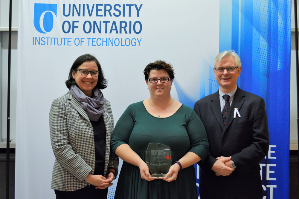 Staff Award of Excellence (Administrative/Technical): Patricia MacMillan, Faculty of Social Science and Humanities (with Deborah Saucier, Provost and Vice-President, Academic; and President McTiernan).