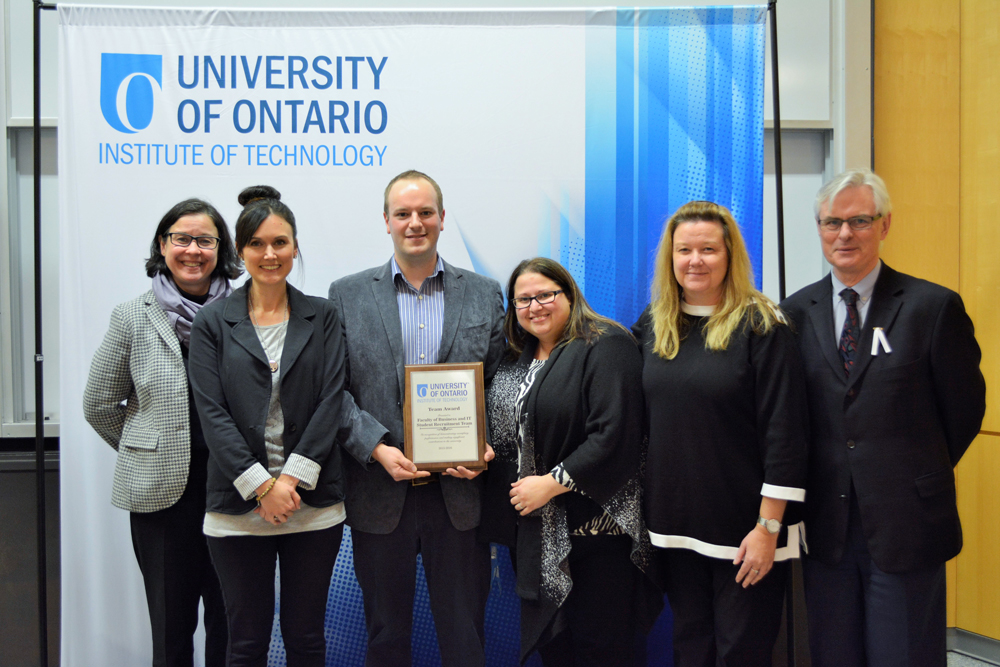 Team Excellence Award: FBIT Student Recruitment Team, Faculty of Business and Information Technology (with Deborah Saucier, Provost and Vice-President, Academic; and President McTiernan).