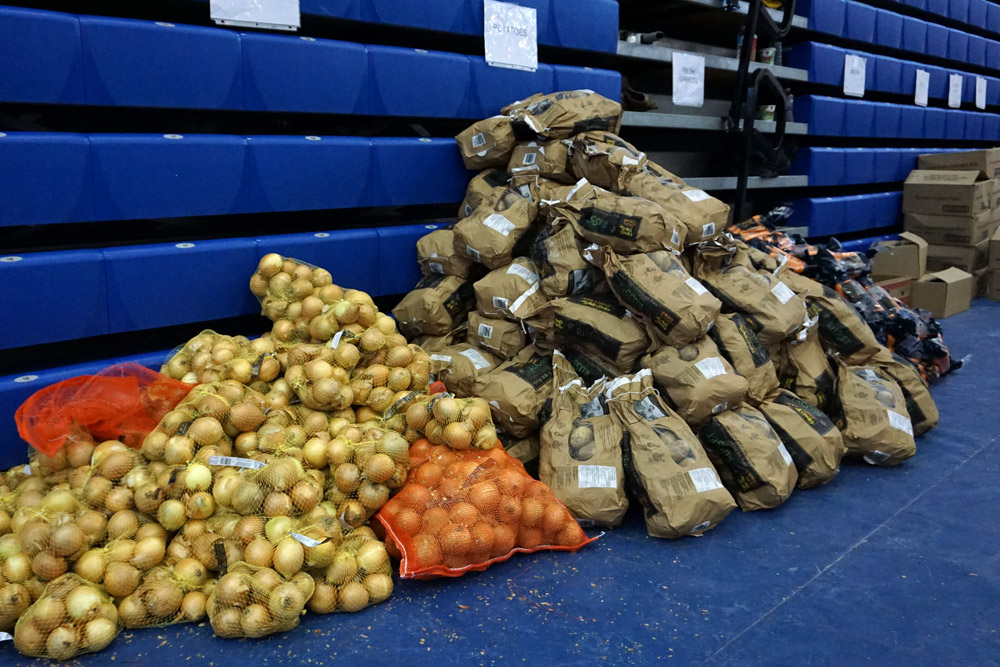 Bags of onions and potatoes for the 2016 Holiday Food Drive.