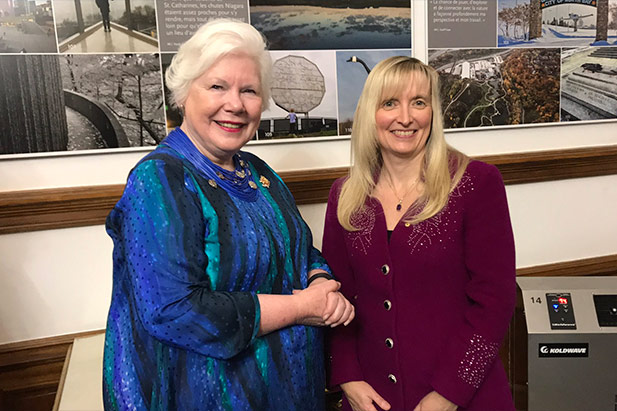 Ontario Lieutenant Governor Elizabeth Dowdeswell (left) with Carolyn McGregor, PhD, Canada Research Chair in Health Informatics at Queen's Park launch of 150 Stories, a book commemorating the province's sesquicentennial (February 22, 2017).