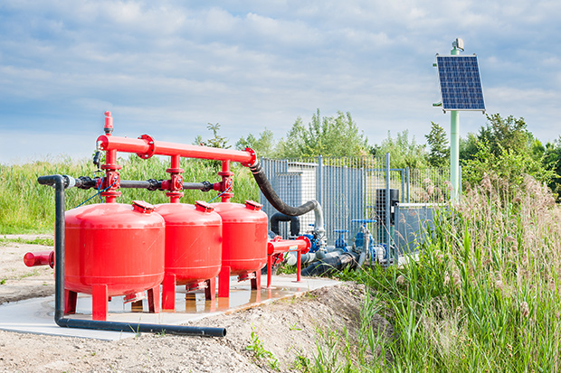 Rural area water pump irrigation system powered by clean energy solar panel.