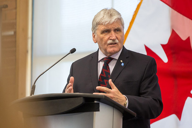 Lieutenant General the Honourable Romeo Dallaire was one of two keynote speakers at the university's Futures Forum on Community Mental Health and Wellness (May 10, 2017).