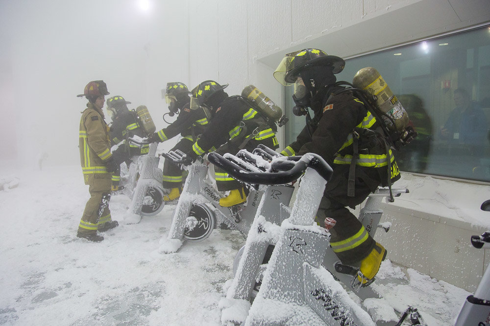 Firefighter students practiced various exercises in extreme cold conditions.