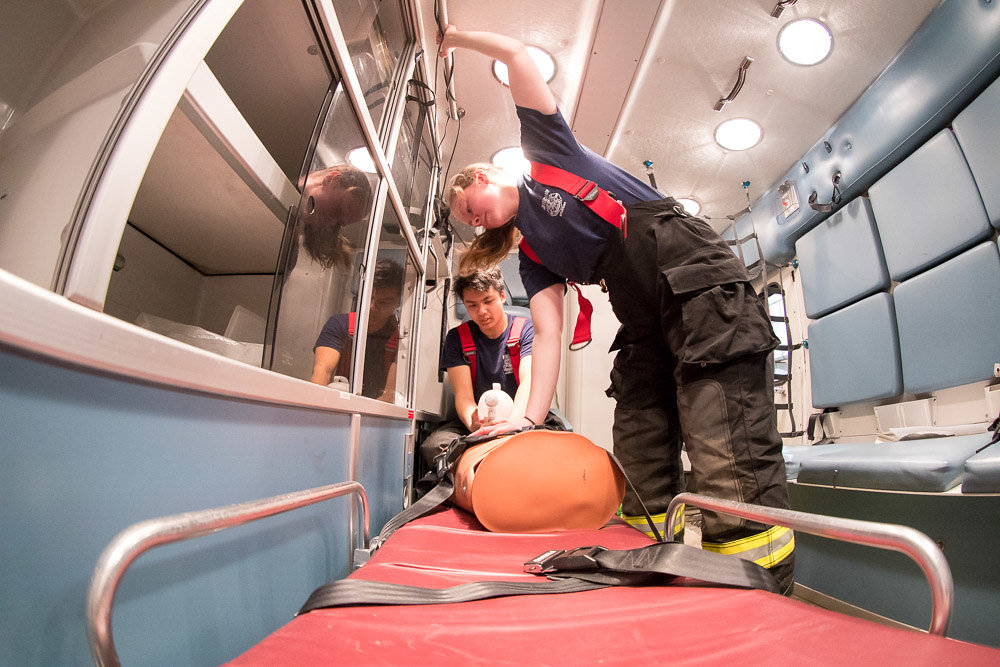 The ambulance training simulation recreated the worst drive to the emergency room imaginable, while students inside the vehicle perform emergency CPR.