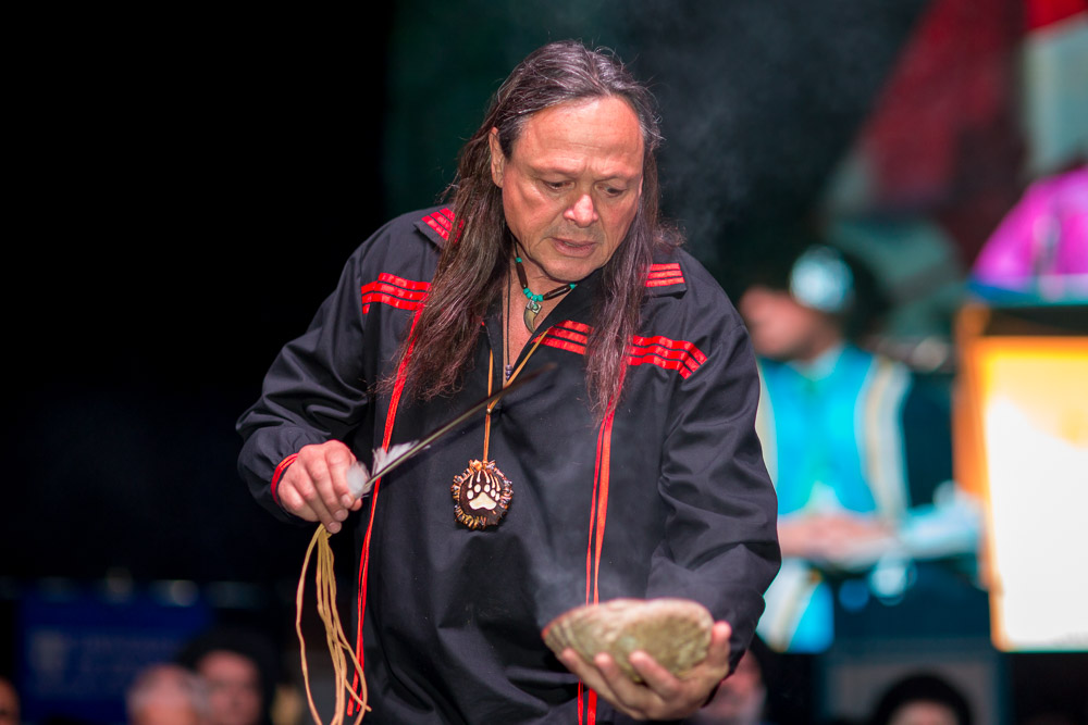 Traditional Knowledge Keeper Rick Bourque performs Indigenous smudging ceremony.