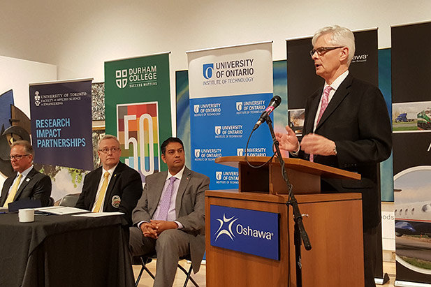 University President and Vice-Chancellor Tim McTiernan speaks at launch of the City of Oshawa's Teaching City Initiative (Robert McLaughlin Gallery, June 5, 2017).