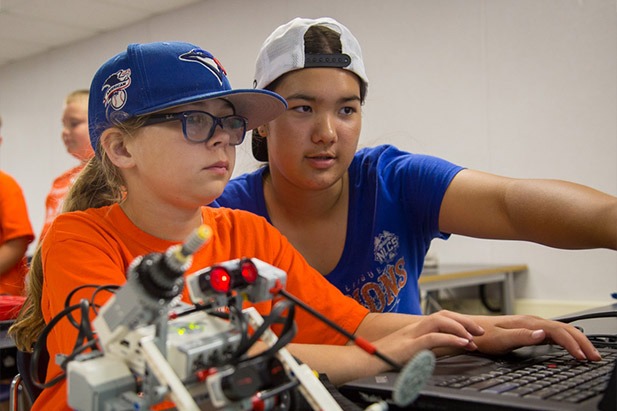 Elementary students learning at one of the University of Ontario Institute of Technology's STEM-education camps.